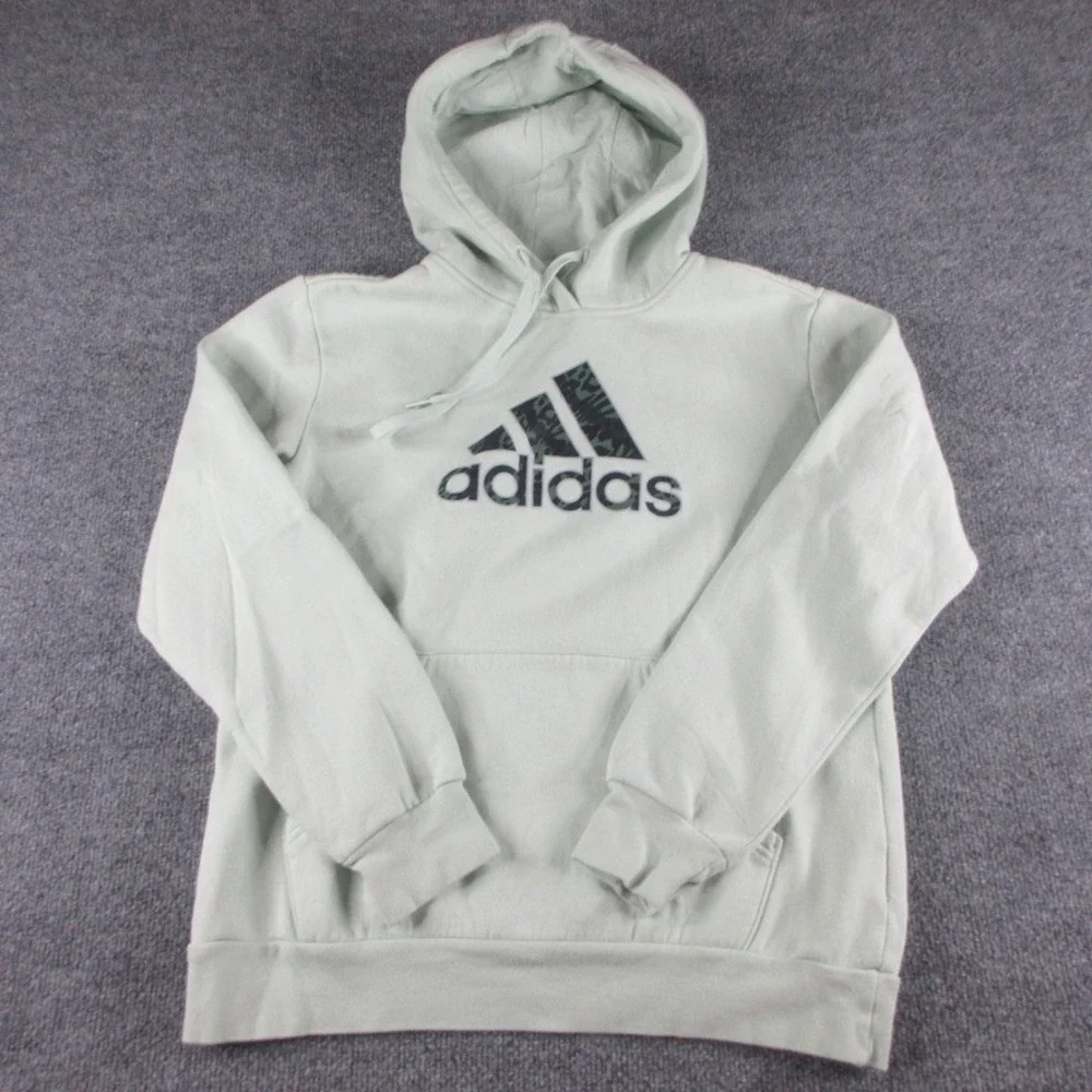 Adidas Hoodie Mens M Green Sweatshirt Pullover Big Logo Camo Cheetah Print Gym